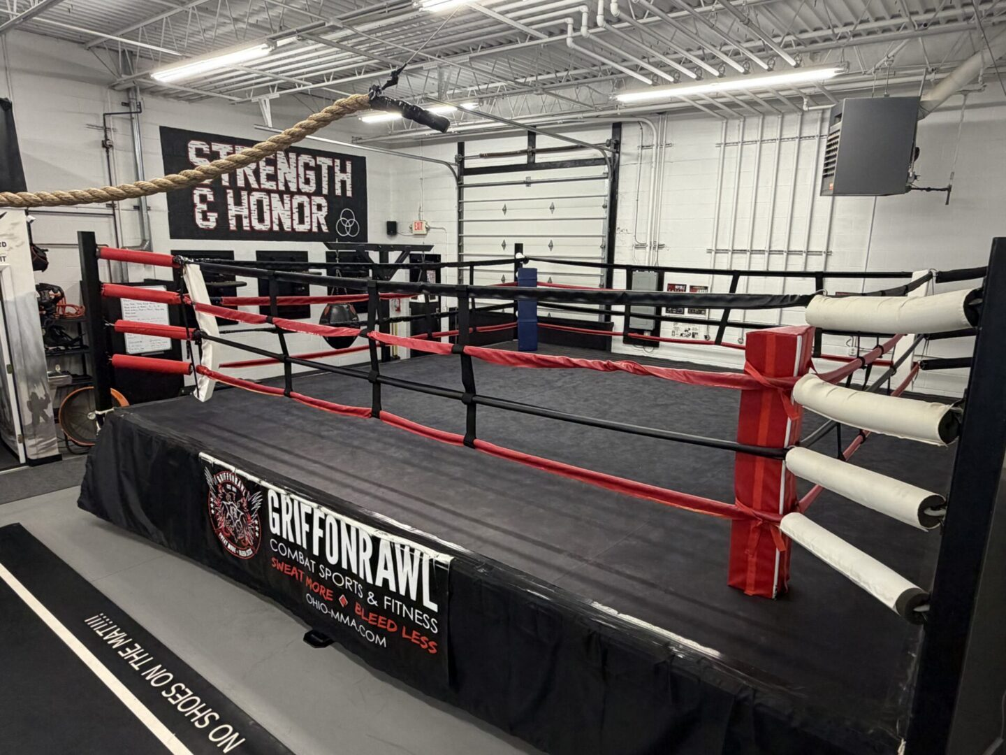Boxing ring in a fitness gym.
